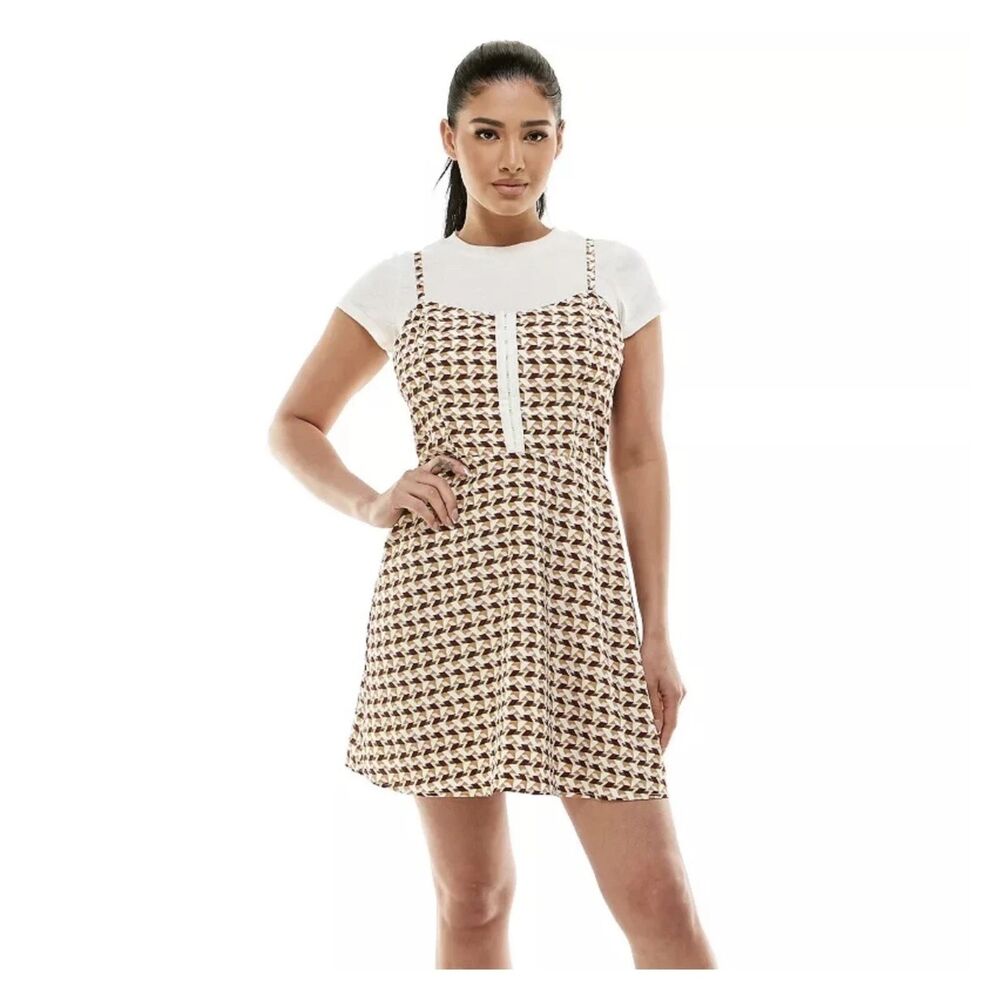 As U Wish Junior's Geometric Fit and Flare Skater Layered Dress Medium Y2K